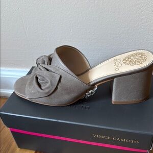Vince Camuto Tan Block Heel Mules with Knot Detail